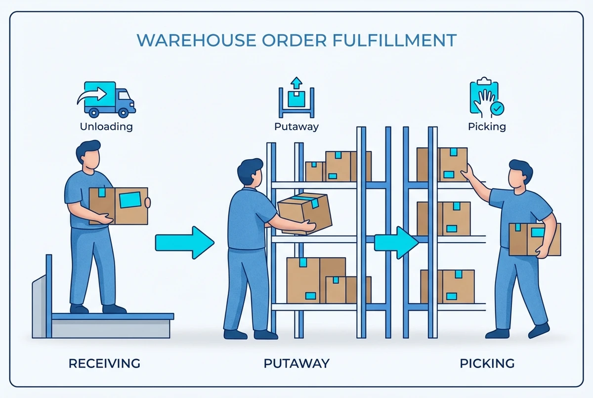 Workflow diagram showing separation of duties in warehouse operations.